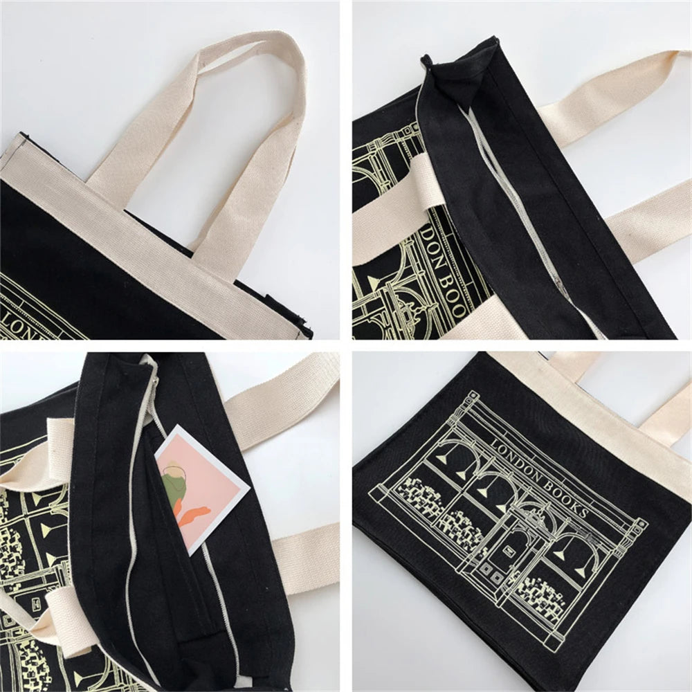 Women's Canvas Shoulder Bag London Letter Daily Shopping Bags Students Book Bag