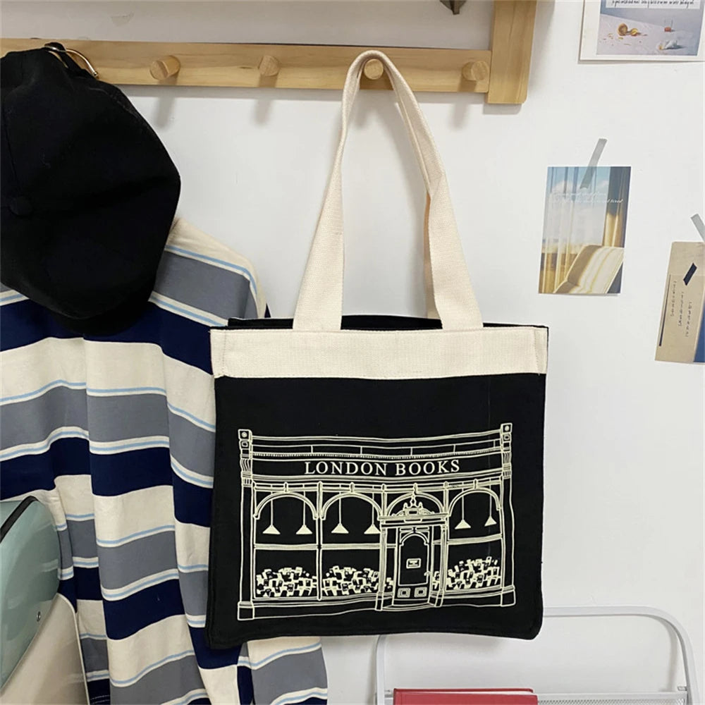 Women's Canvas Shoulder Bag London Letter Daily Shopping Bags Students Book Bag