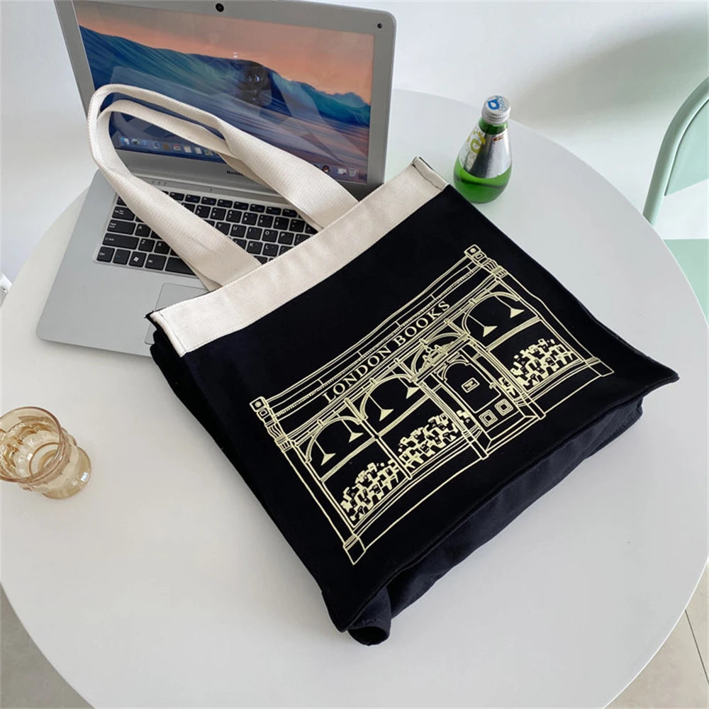 Women's Canvas Shoulder Bag London Letter Daily Shopping Bags Students Book Bag