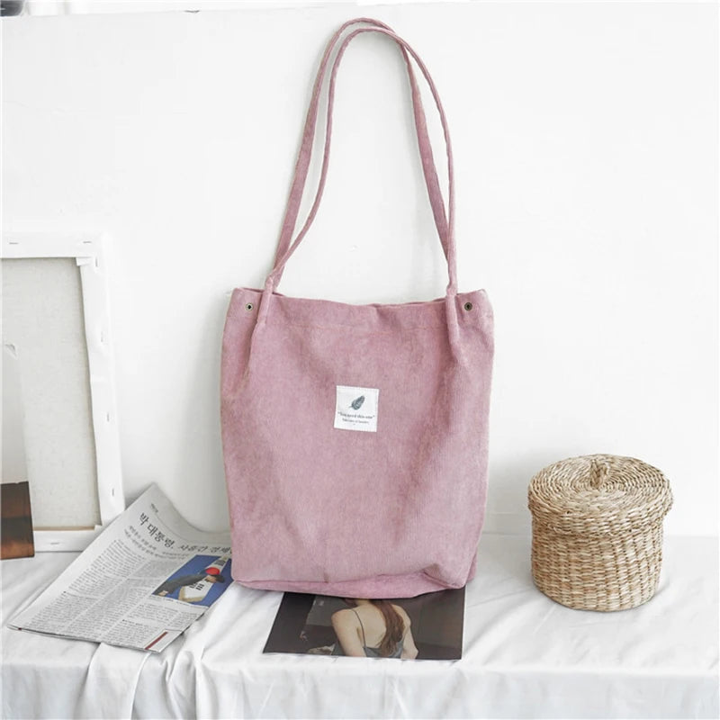 Women's Corduroy Tote Bag Folding Shopping Bag