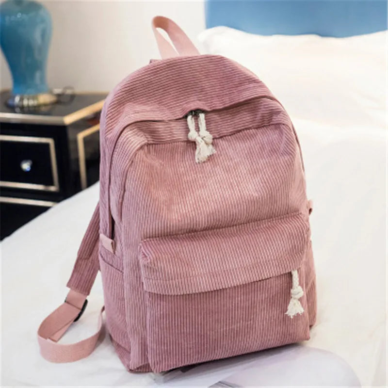 Corduroy Backpack for High School Students Plush Shoulder Bag