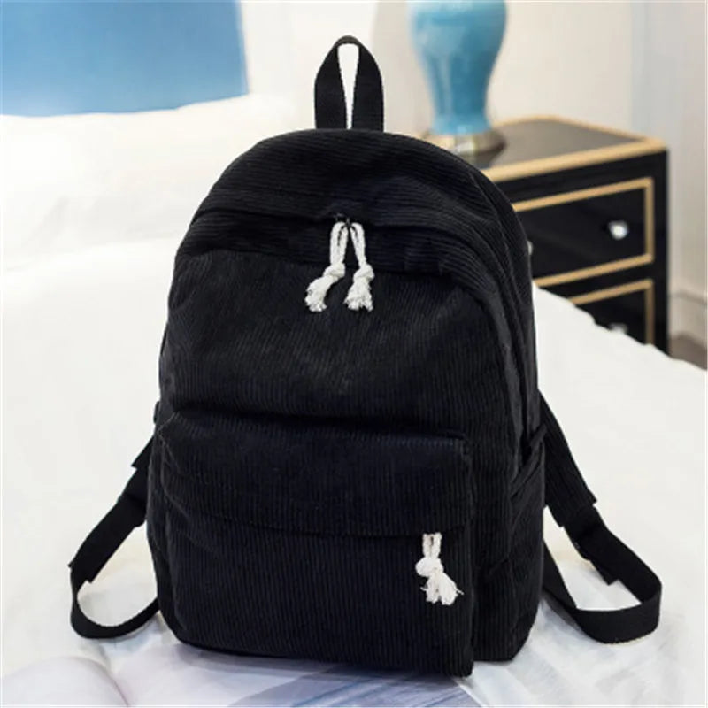Corduroy Backpack for High School Students Plush Shoulder Bag