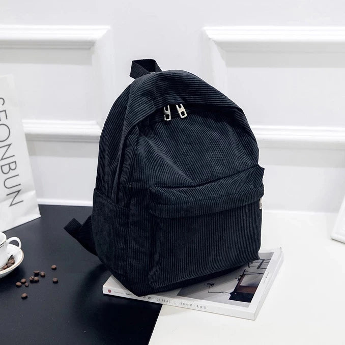 Women's Corduroy Backpack, Stylish School Bag, Solid Color