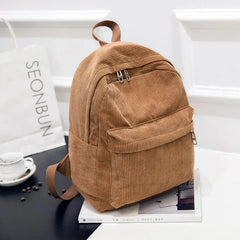 Women's Corduroy Backpack, Stylish School Bag, Solid Color