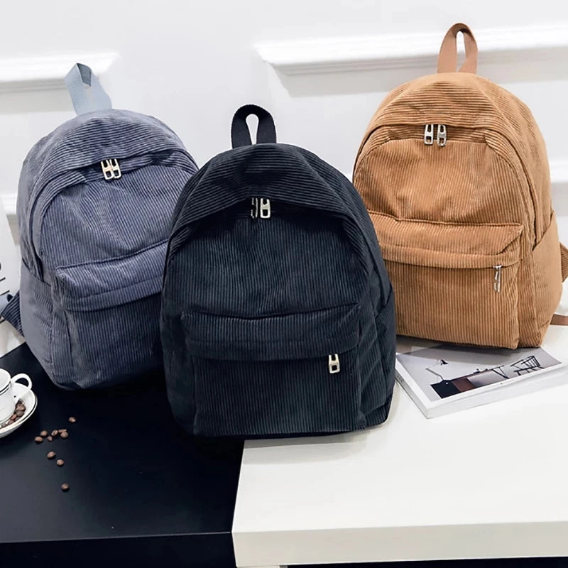 Women's Corduroy Backpack, Stylish School Bag, Solid Color