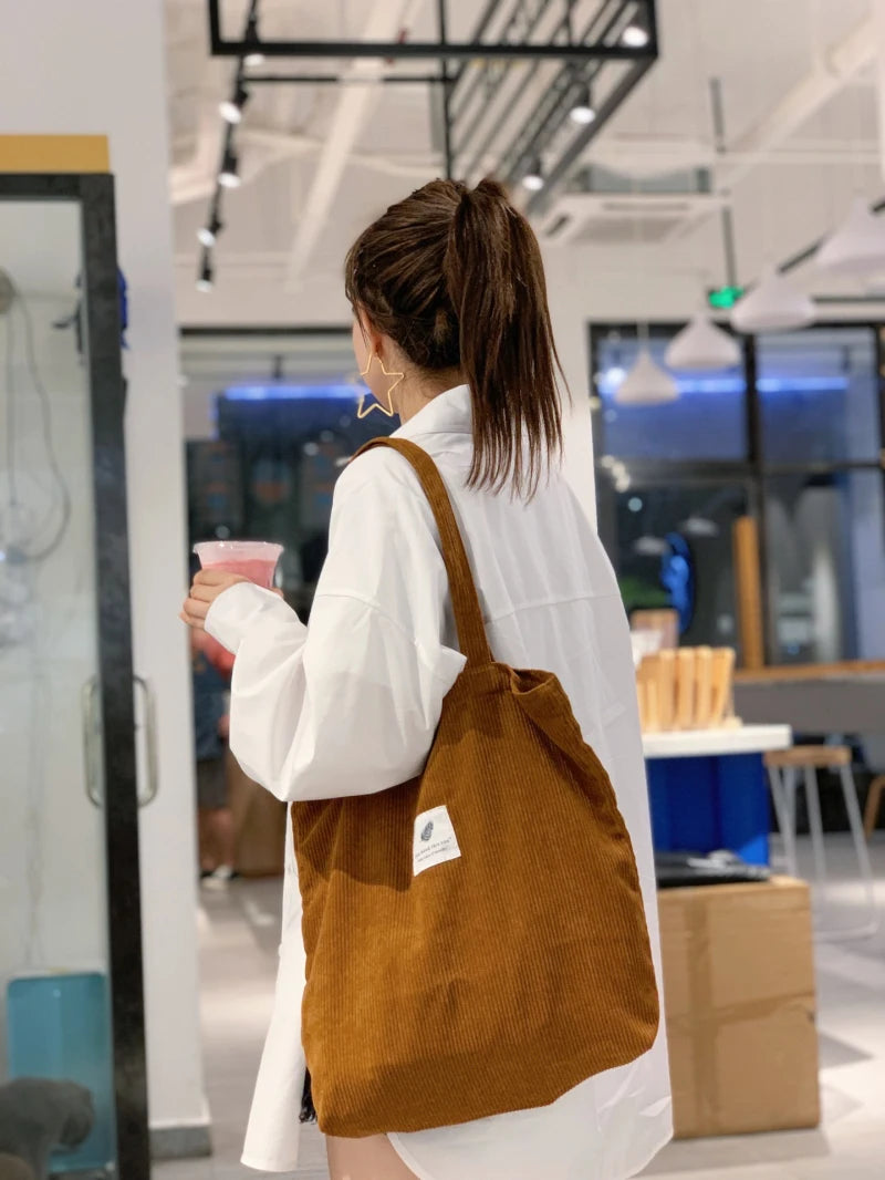 Women's Corduroy Shoulder Bag Canvas Eco-friendly Storage Handbag