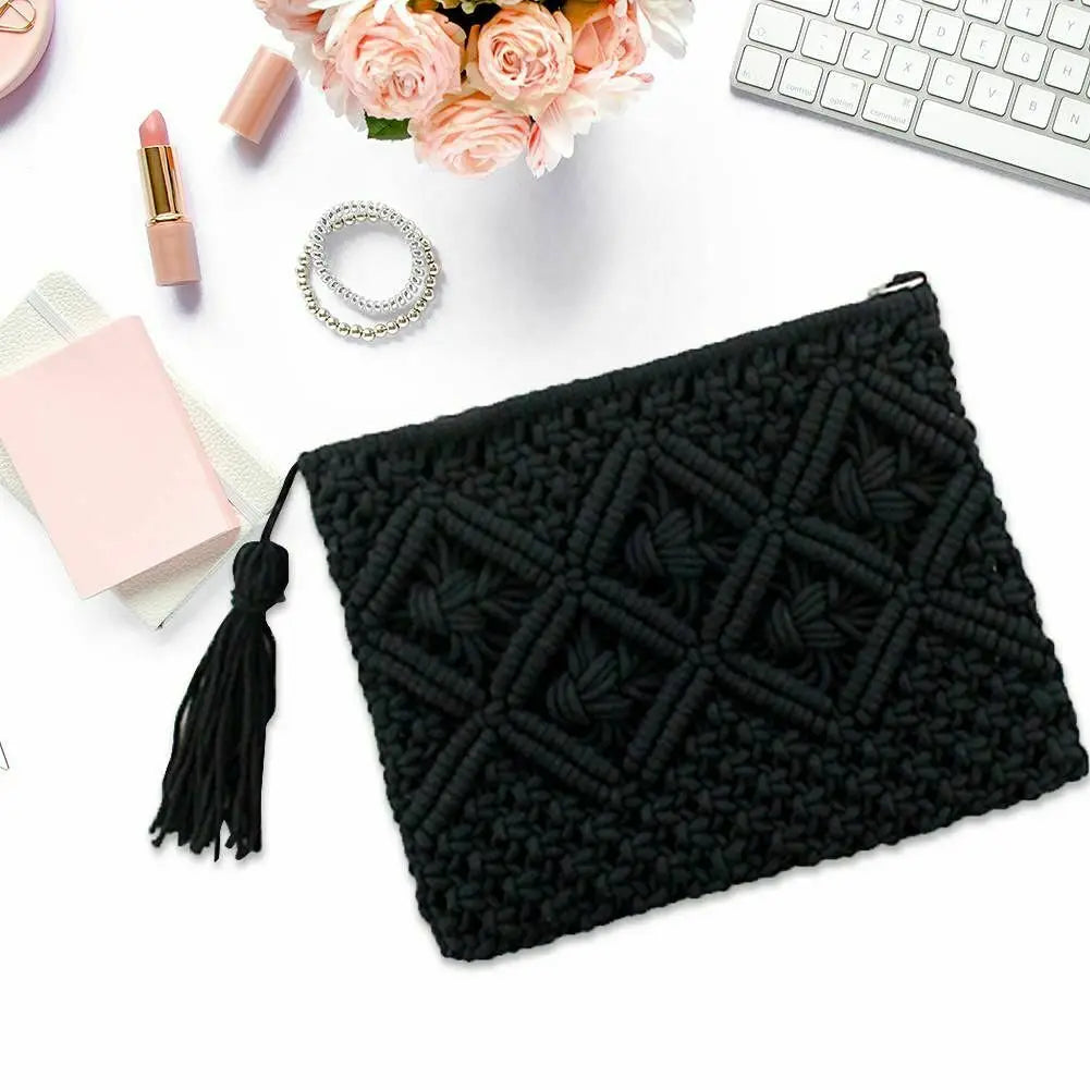 Women's Tassel Clutch Bag Portable Rope Weaving Bag