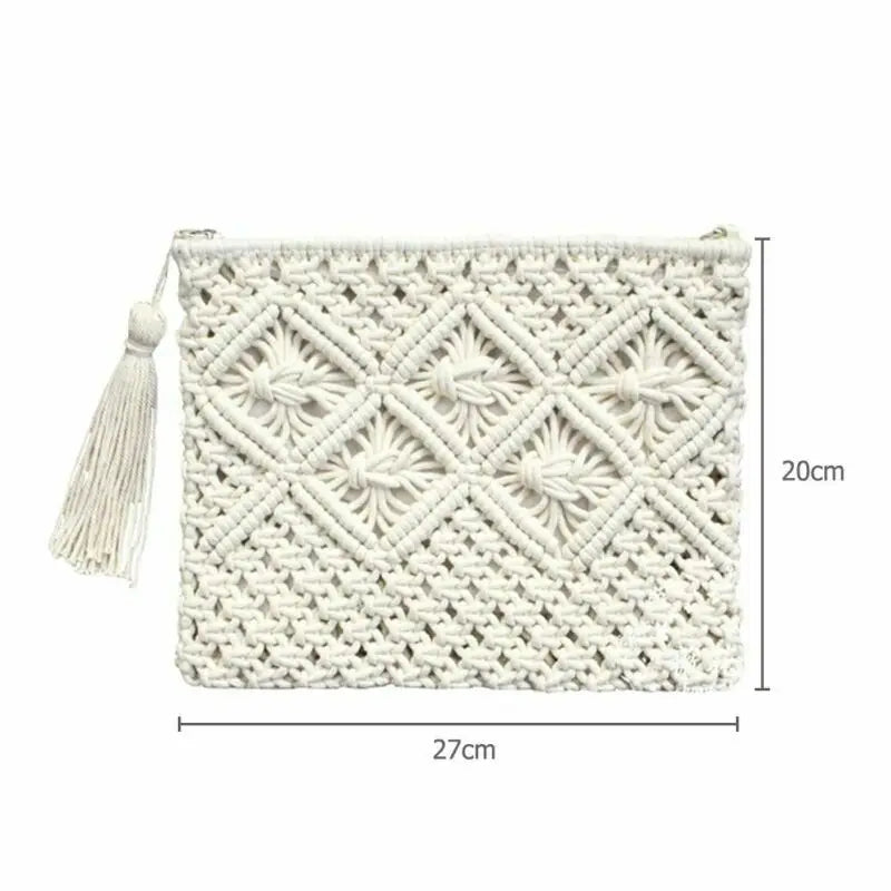 Women's Tassel Clutch Bag Portable Rope Weaving Bag