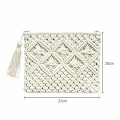 Women's Tassel Clutch Bag Portable Rope Weaving Bag