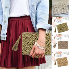 Women's Tassel Clutch Bag Portable Rope Weaving Bag