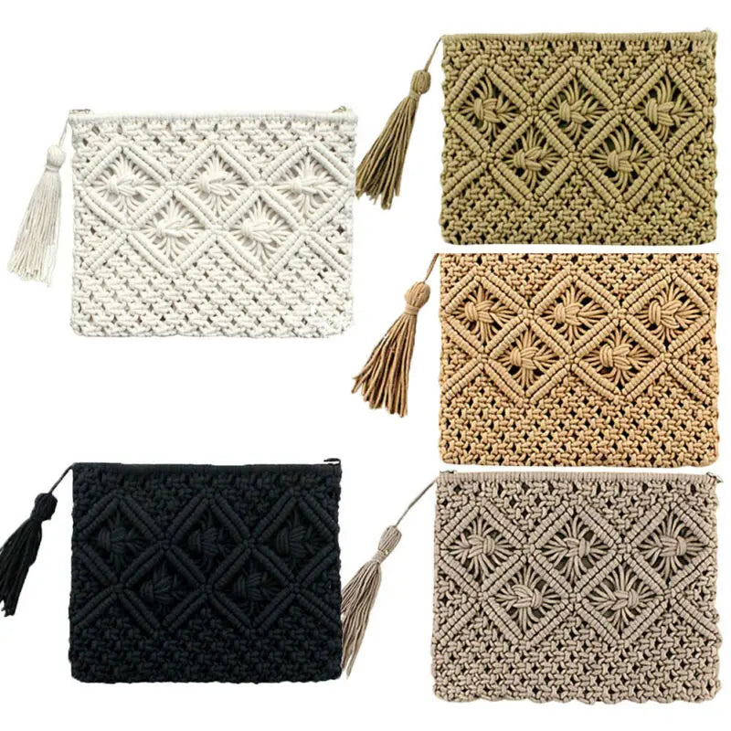 Women's Tassel Clutch Bag Portable Rope Weaving Bag