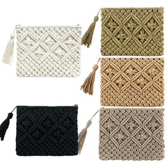 Women's Tassel Clutch Bag Portable Rope Weaving Bag