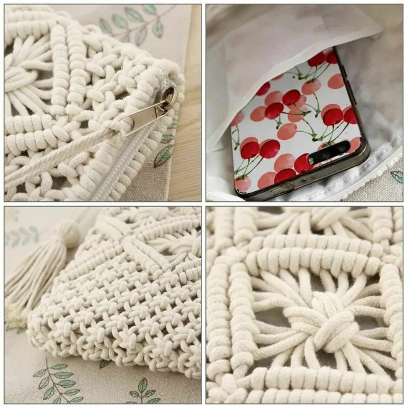 Women's Tassel Clutch Bag Portable Rope Weaving Bag