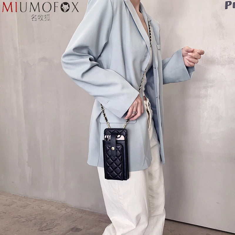 Women's Diagonal Cross Sheepskin Bag Small Mobile Phone Rhombus Shoulder Bag