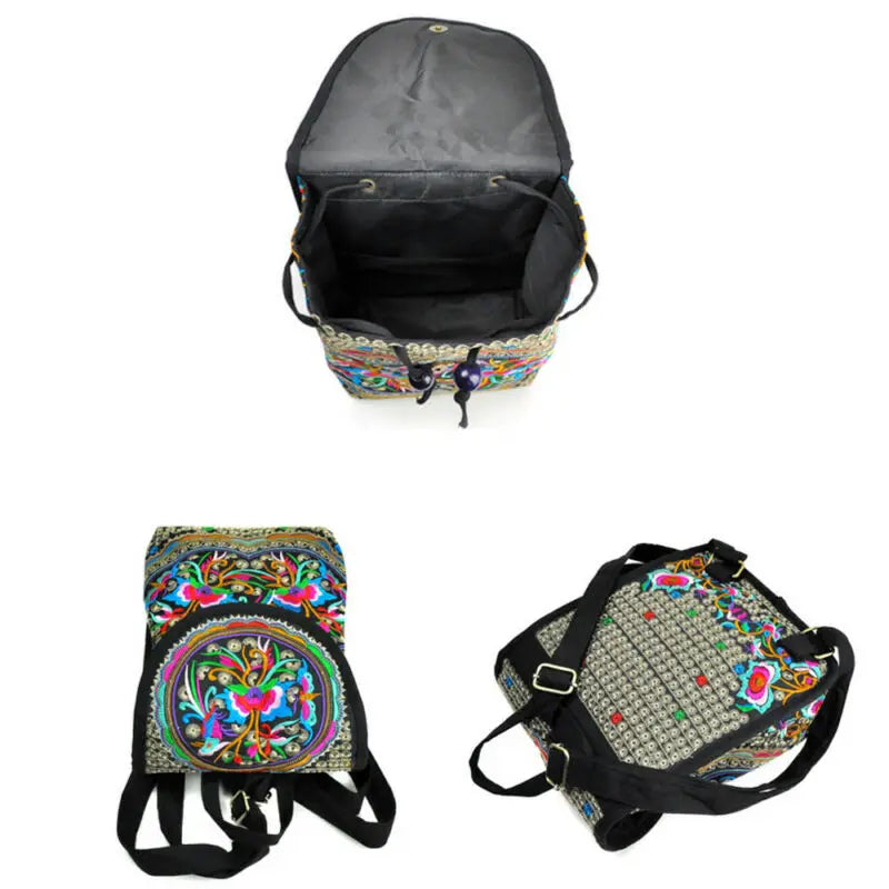 Ethnic Style Multicolor Peony Embroidered Backpack