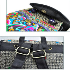 Ethnic Style Multicolor Peony Embroidered Backpack