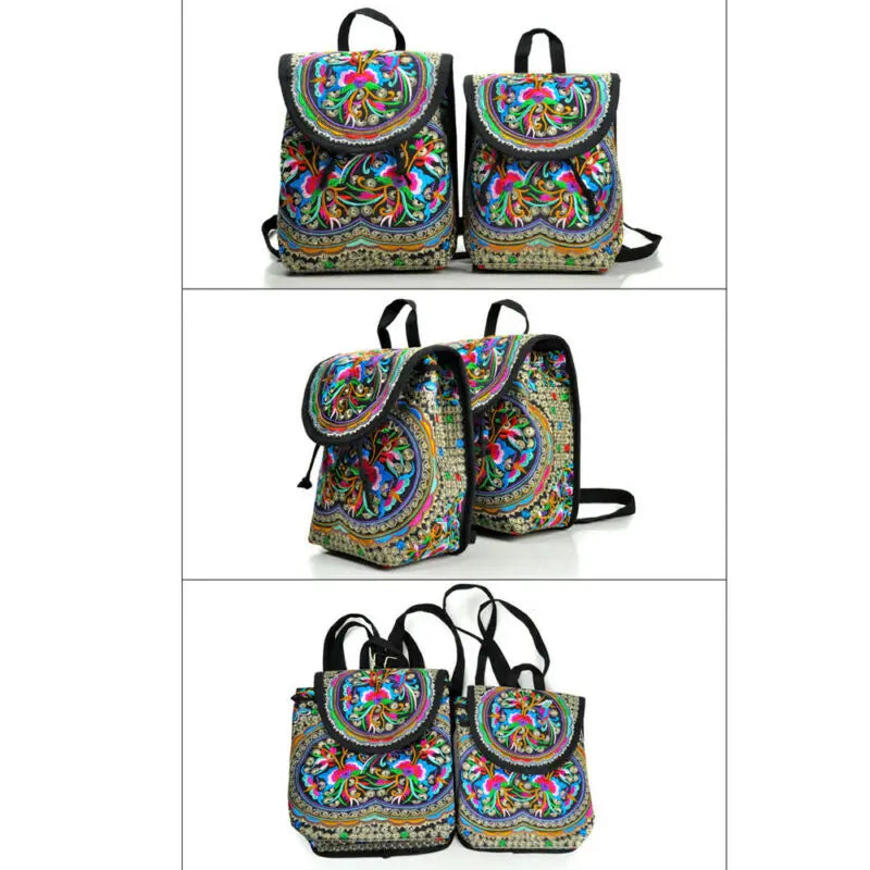 Ethnic Style Multicolor Peony Embroidered Backpack