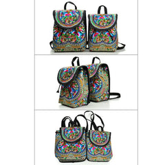 Ethnic Style Multicolor Peony Embroidered Backpack