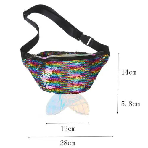Colorful Sequin Waist Bag Chest Pouch Shoulder Belt Bag Women Fanny Pack