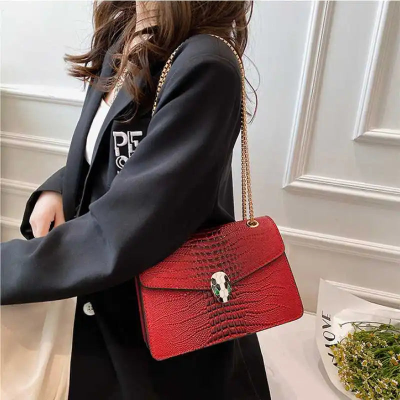 Crocodile Pattern Underarm Bag with Chain Shoulder Strap