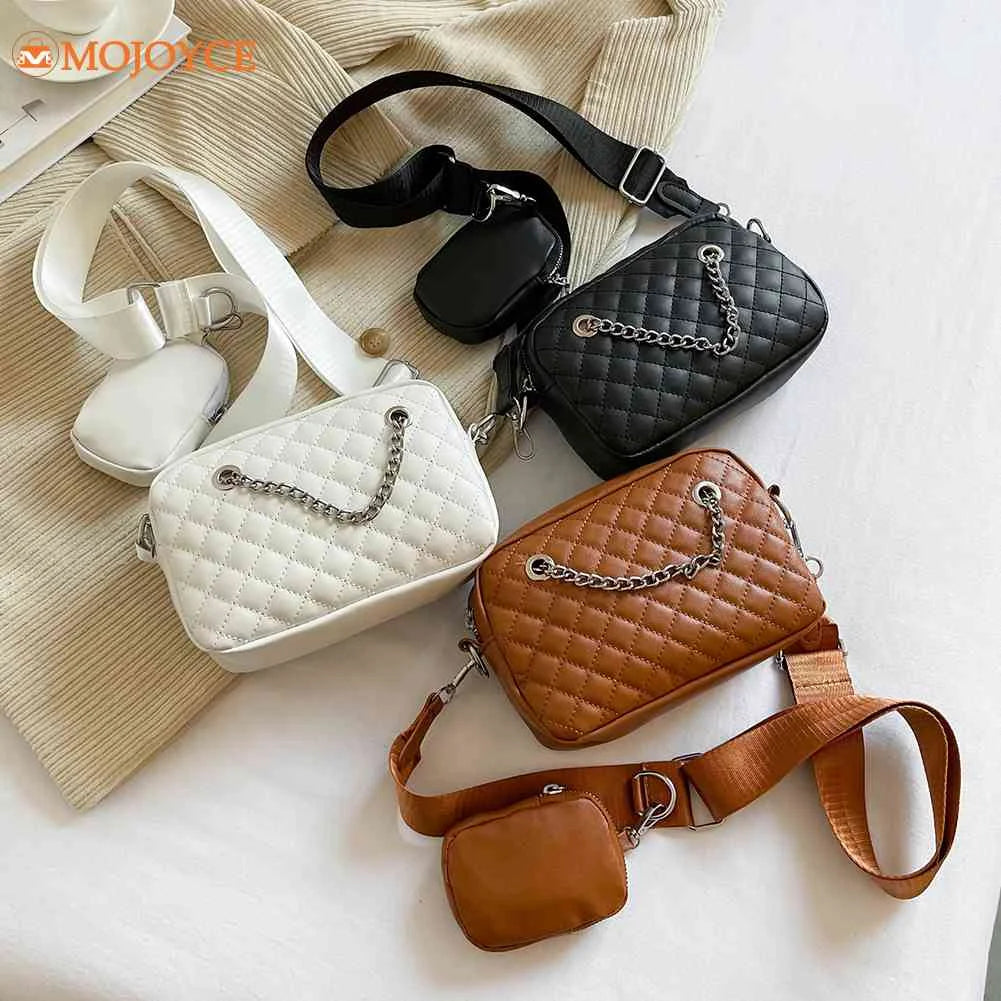 Women's Diamond Pattern Crossbody Bag Chain Square Handbag 2Pc/Set