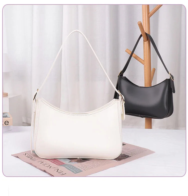 Women's DIY Handbags Retro Solid PU Leather Shoulder Underarm Bag