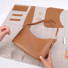 Women's DIY Handbags Retro Solid PU Leather Shoulder Underarm Bag