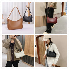 Women's DIY Handbags Retro Solid PU Leather Shoulder Underarm Bag