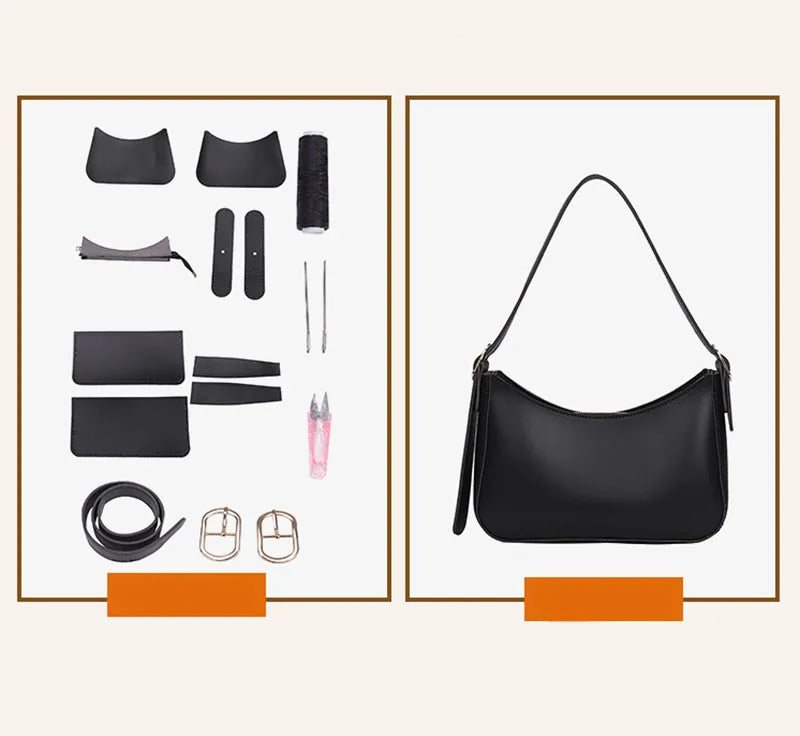 Women's DIY Handbags Retro Solid PU Leather Shoulder Underarm Bag