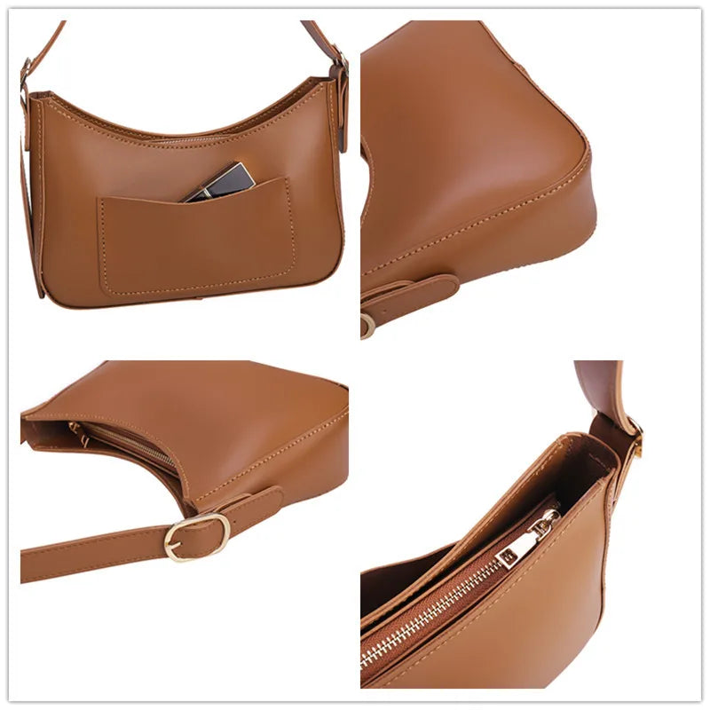 Women's DIY Handbags Retro Solid PU Leather Shoulder Underarm Bag