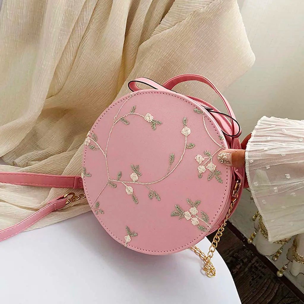 Women's Lace Handbag Crossbody Bag Embroidered Round Bag
