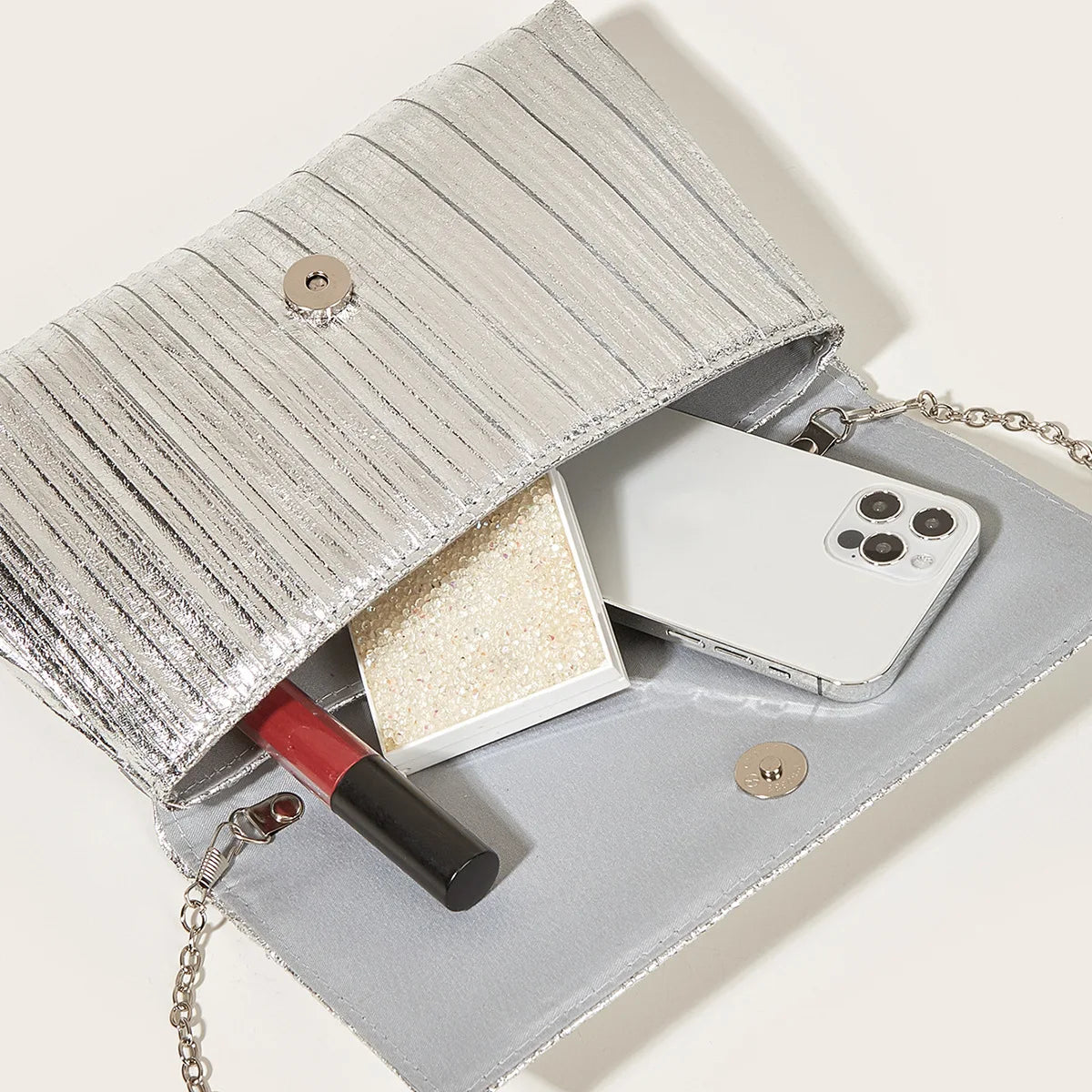Metallic Evening Bag Women's Clutch Solid Shoulder Messenger Ladies