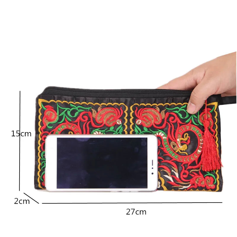 Women's Floral Embroidery Ethnic Style Handbag Cotton Large Capacity Clutch Bag