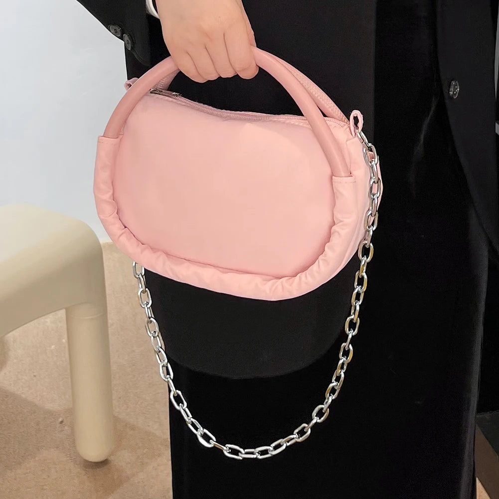 Pink Chain Shoulder Bag Oxford Cloth Girls Messenger Bag