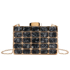 Women's Metallic Evening Clutch Purse with Diamond Contrast