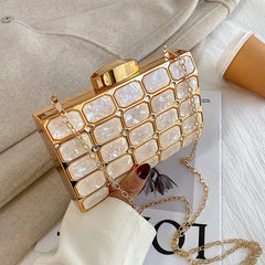 Women's Metallic Evening Clutch Purse with Diamond Contrast