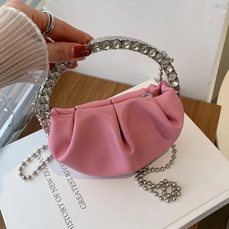Pleated Diamond Top Handle Shoulder Bag for Women