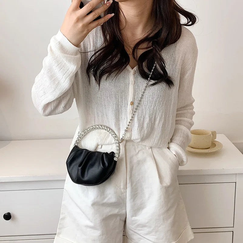 Pleated Diamond Top Handle Shoulder Bag for Women