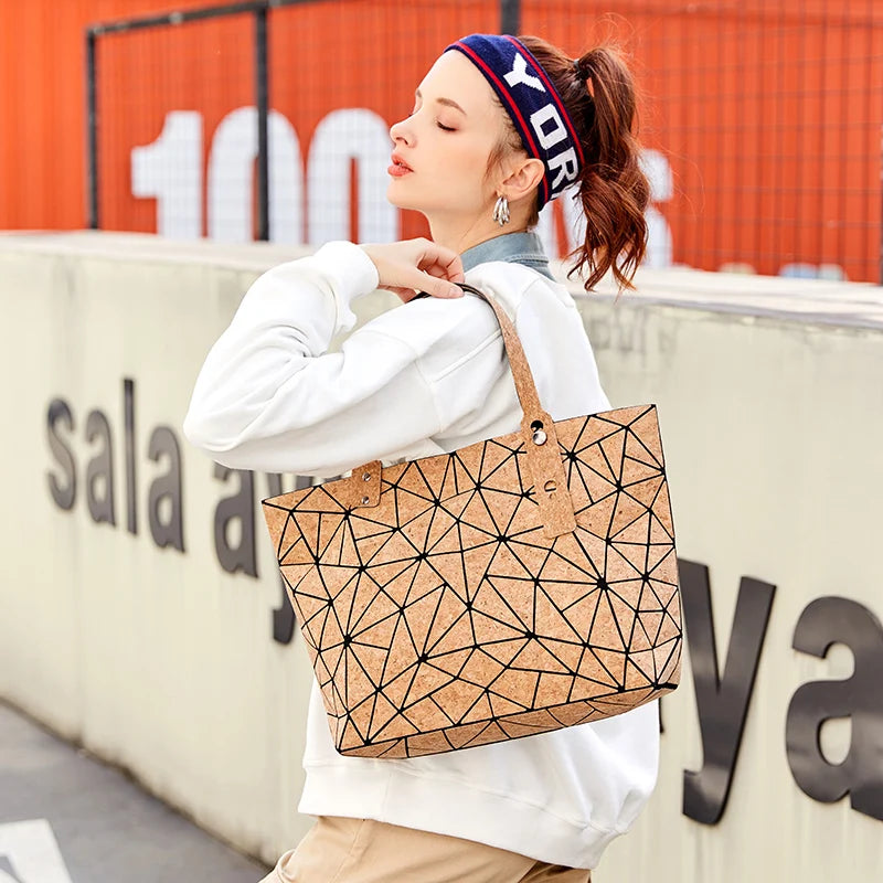 Wood Grain Diamond Tote Geometric Messenger Shoulder Bag