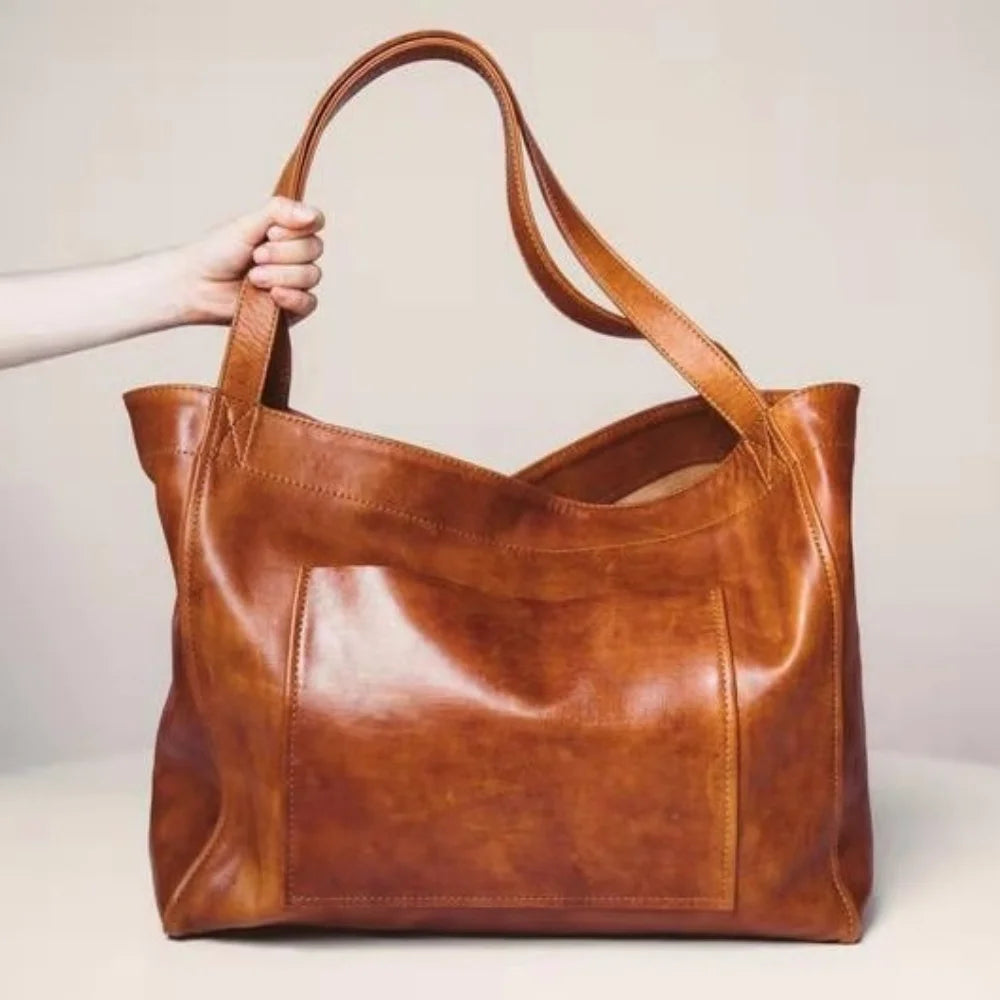 Large Leather Shoulder Bag with Pocket Big Capacity Tote Handbag