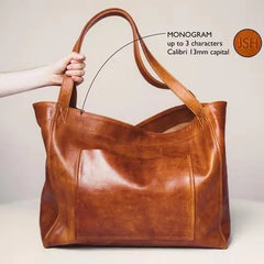 Large Leather Shoulder Bag with Pocket Big Capacity Tote Handbag
