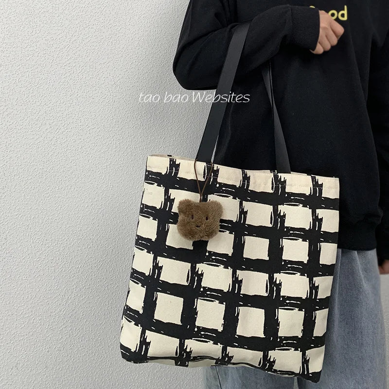 Women's Lattice Print Eco Bag Large Capacity Shoulder Tote for Ladies