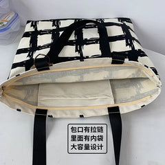Women's Lattice Print Eco Bag Large Capacity Shoulder Tote for Ladies