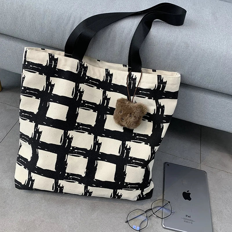 Women's Lattice Print Eco Bag Large Capacity Shoulder Tote for Ladies