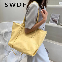 Yellow Leather Tote Bag Large Zipper Handbag