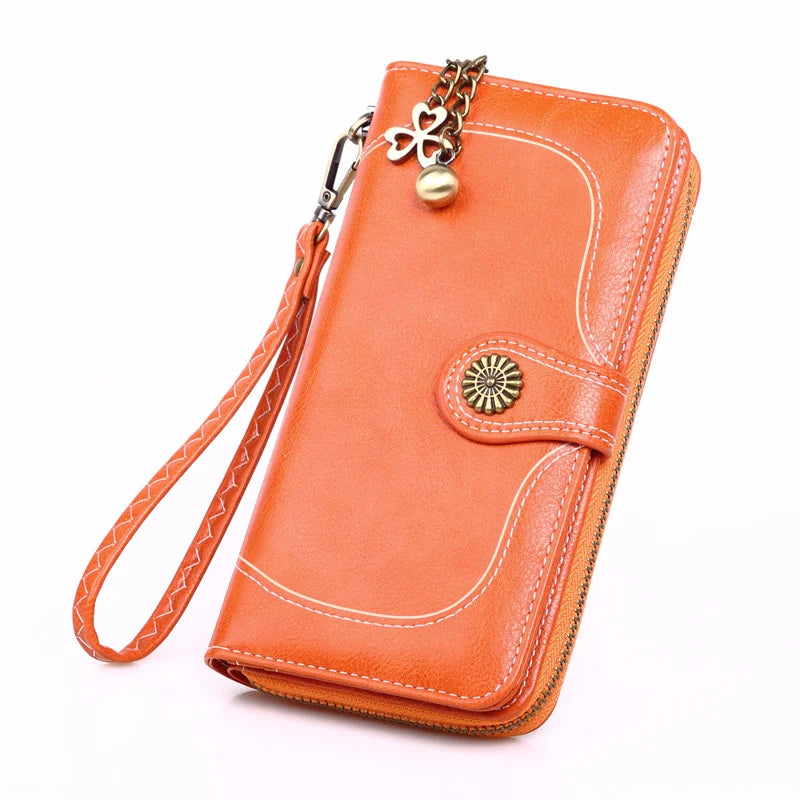Women's Long Mobile Phone Oil Wax Leather Wallet