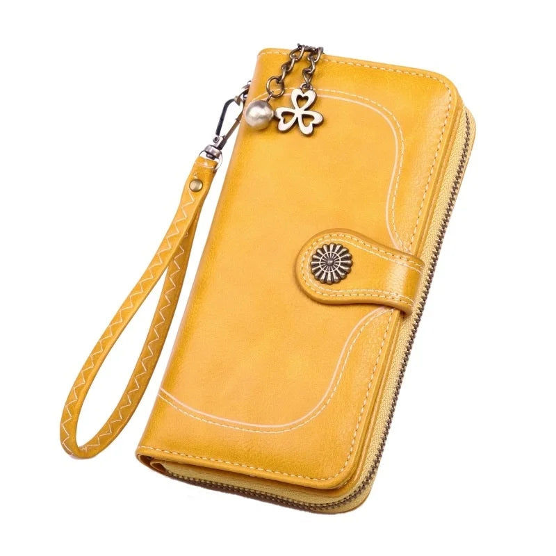 Women's Long Mobile Phone Oil Wax Leather Wallet
