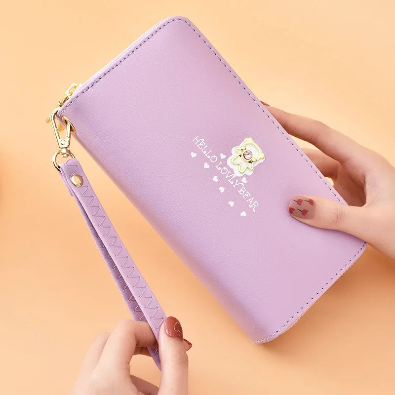 Women's Long Wallet Wrist Strap Cartoon Bag Double-layer Zipper Large-capacity M