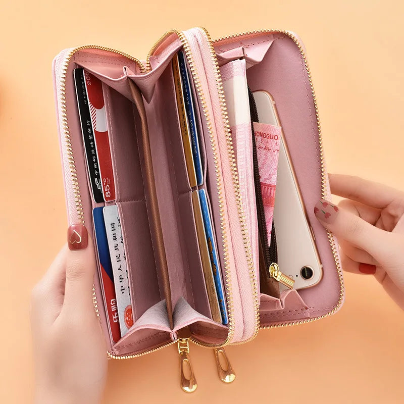 Cartoon Long Wallet with Wrist Strap, Double-layer Zipper