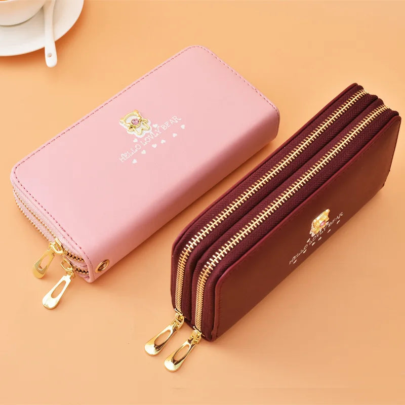 Women's Long Wallet Wrist Strap Cartoon Bag Double-layer Zipper Large-capacity M